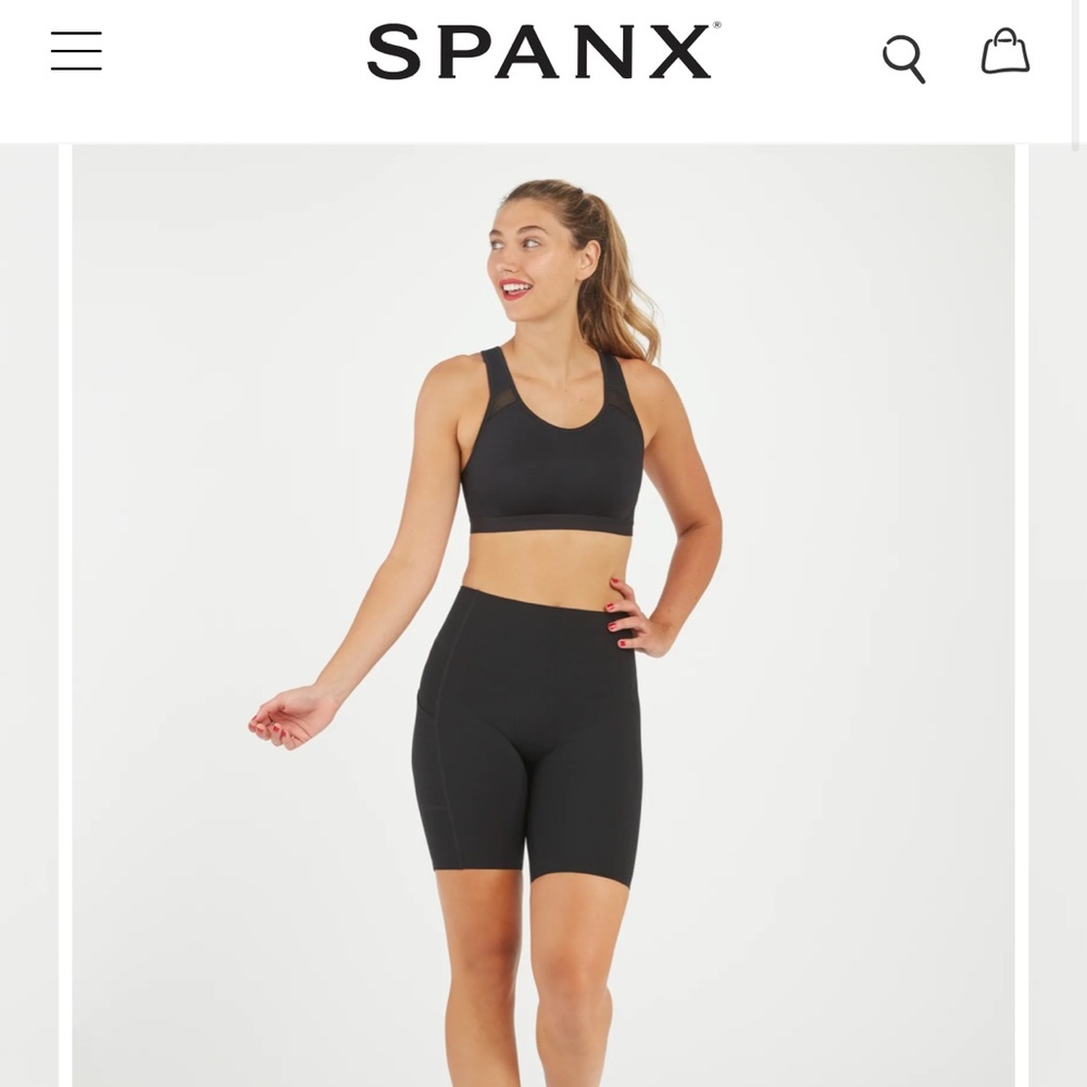 NWOT SPANX Icon Black Biker Shorts with Pocket 7” inseam